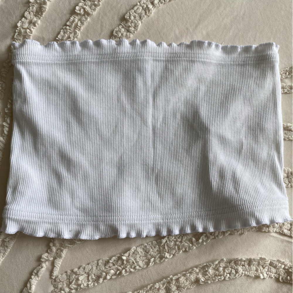 Topshop White Ribbed Tube Crop Top
